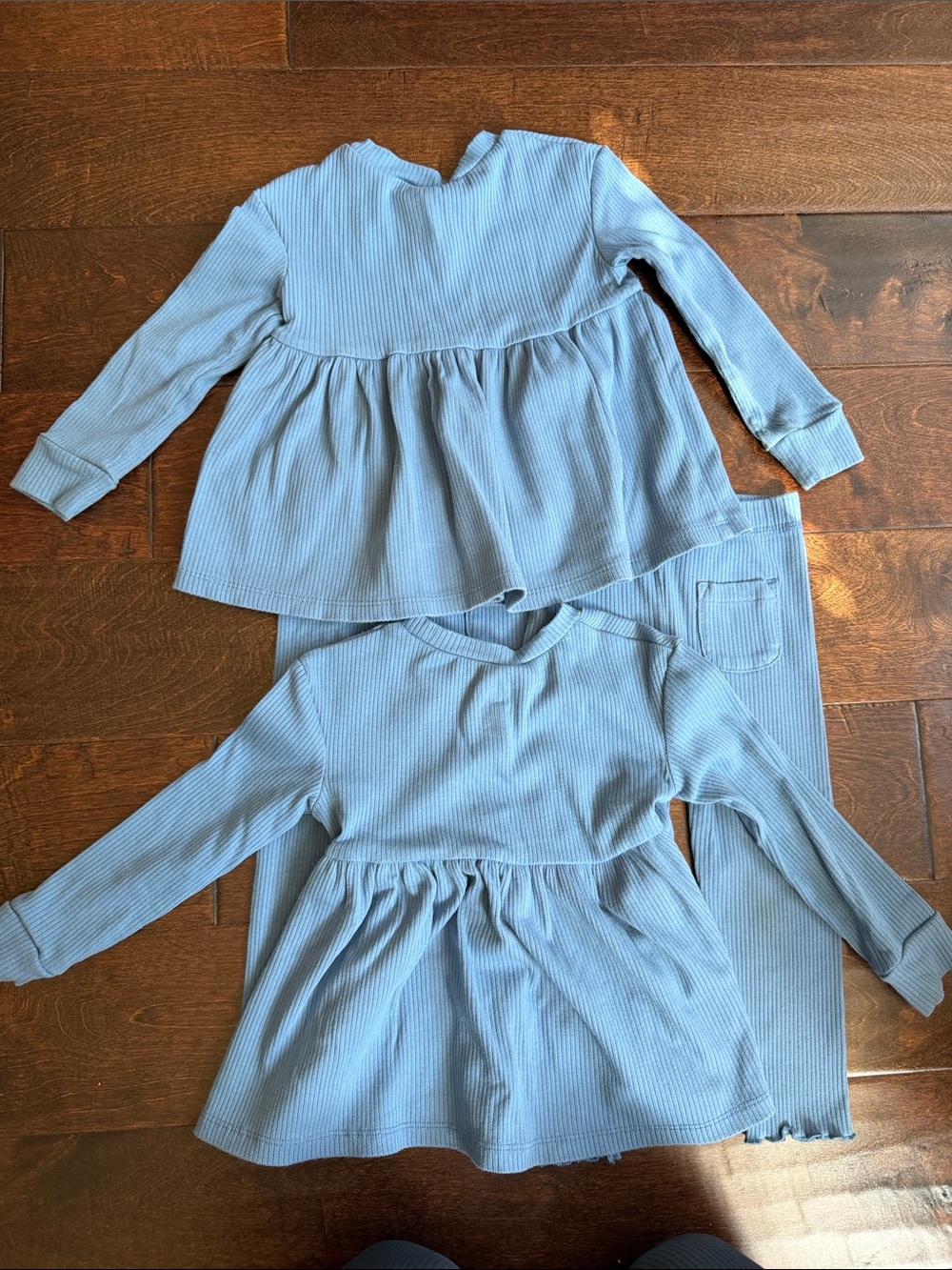 TWIN 2T Girls Kids Dusty Blue Ribbed Long-Sleeve Set - Picture 3 of 6